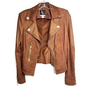 Lena Gabrielle Brown Moto Jacket Women’s Size 2P Vegan Suede